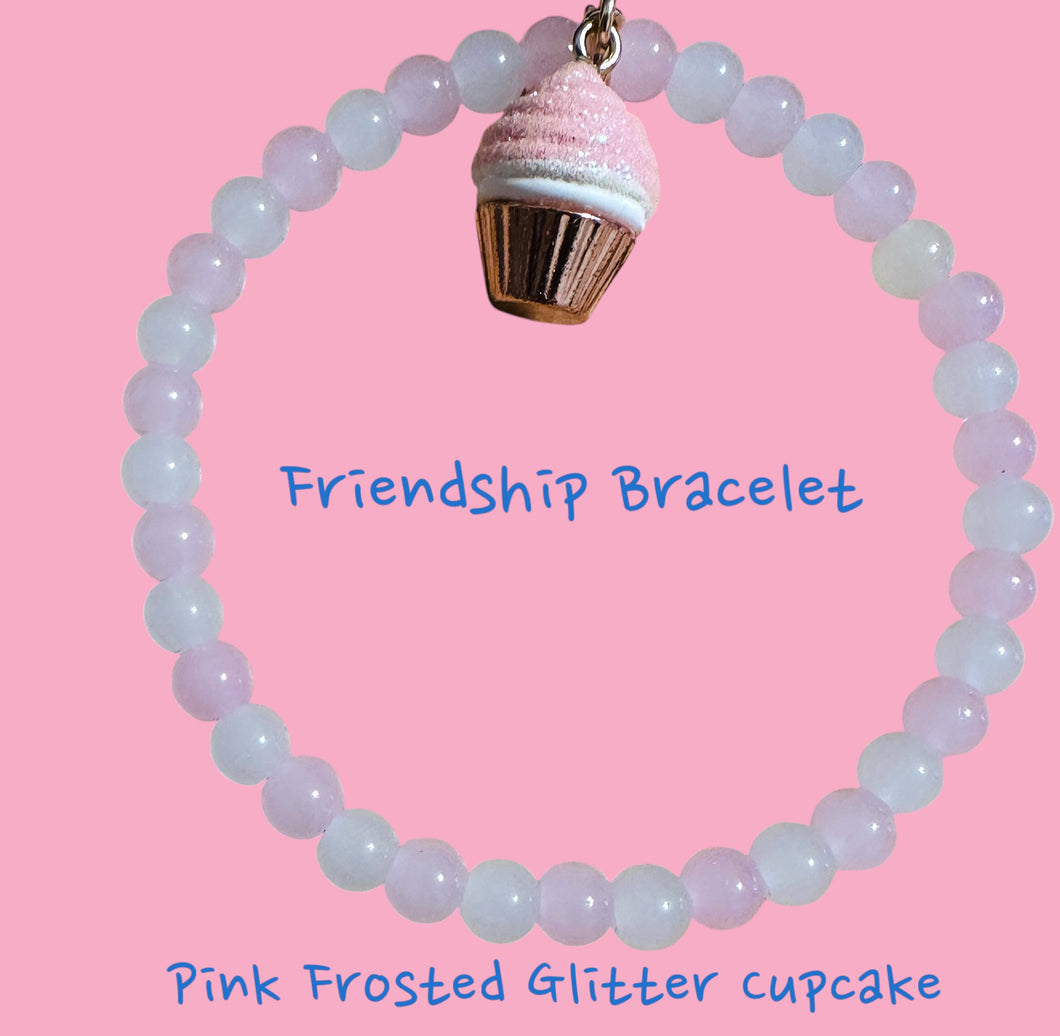 Friendship Bracelet  Pink Frosted Glitter Cupcake